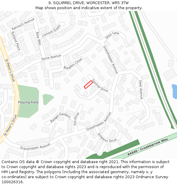 9, SQUIRREL DRIVE, WORCESTER, WR5 3TW: Location map and indicative extent of plot