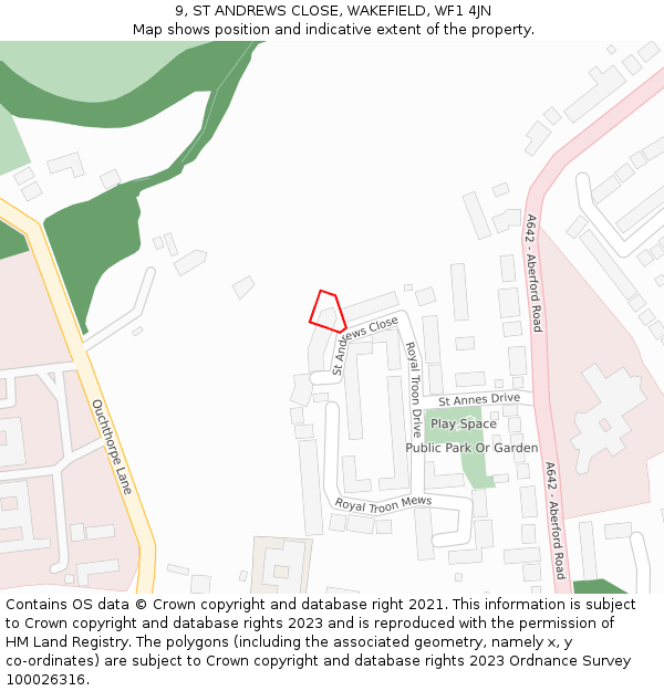 9, ST ANDREWS CLOSE, WAKEFIELD, WF1 4JN: Location map and indicative extent of plot