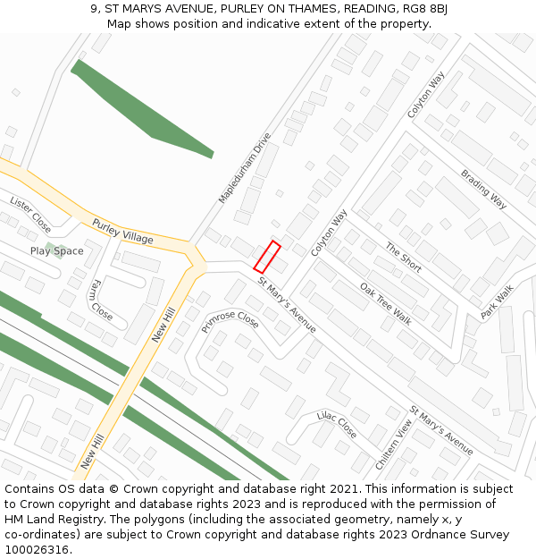 9, ST MARYS AVENUE, PURLEY ON THAMES, READING, RG8 8BJ: Location map and indicative extent of plot