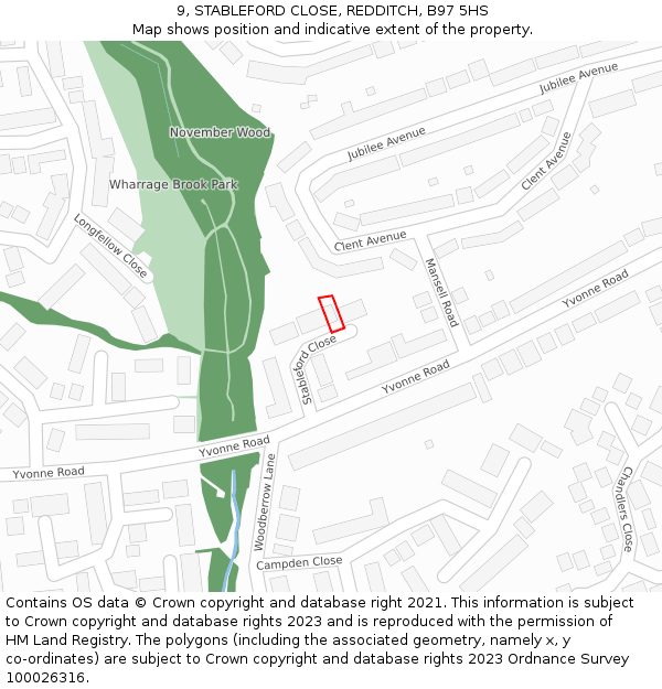 9, STABLEFORD CLOSE, REDDITCH, B97 5HS: Location map and indicative extent of plot