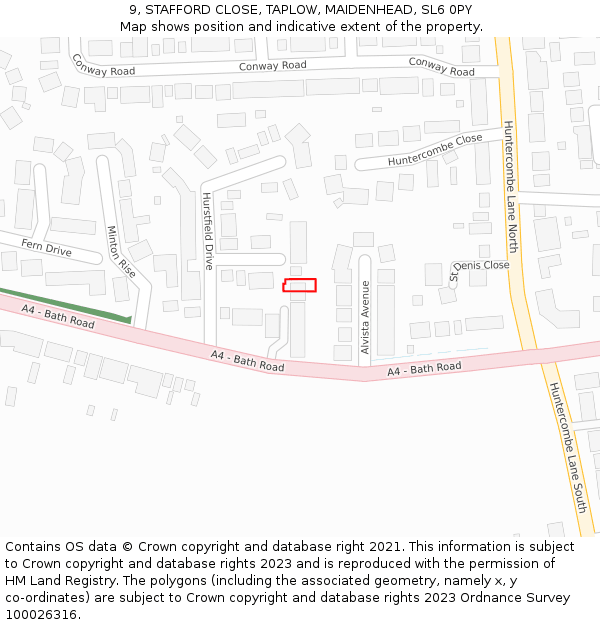 9, STAFFORD CLOSE, TAPLOW, MAIDENHEAD, SL6 0PY: Location map and indicative extent of plot