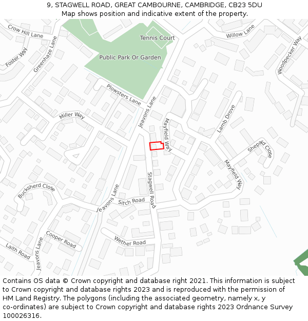 9, STAGWELL ROAD, GREAT CAMBOURNE, CAMBRIDGE, CB23 5DU: Location map and indicative extent of plot