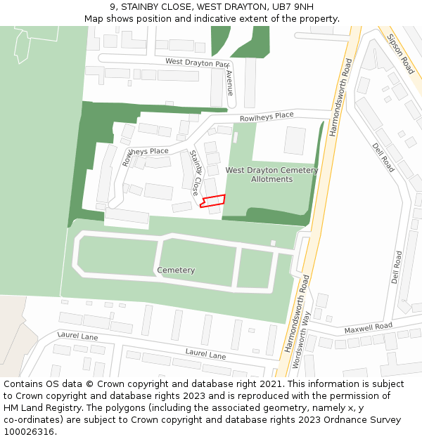 9, STAINBY CLOSE, WEST DRAYTON, UB7 9NH: Location map and indicative extent of plot