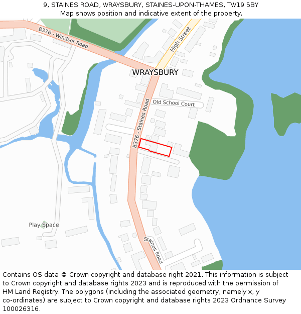 9, STAINES ROAD, WRAYSBURY, STAINES-UPON-THAMES, TW19 5BY: Location map and indicative extent of plot