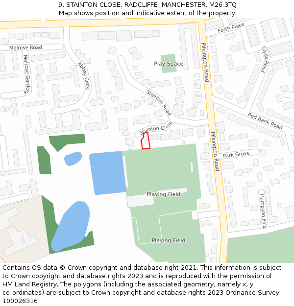 9, STAINTON CLOSE, RADCLIFFE, MANCHESTER, M26 3TQ: Location map and indicative extent of plot