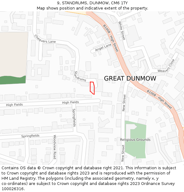 9, STANDRUMS, DUNMOW, CM6 1TY: Location map and indicative extent of plot