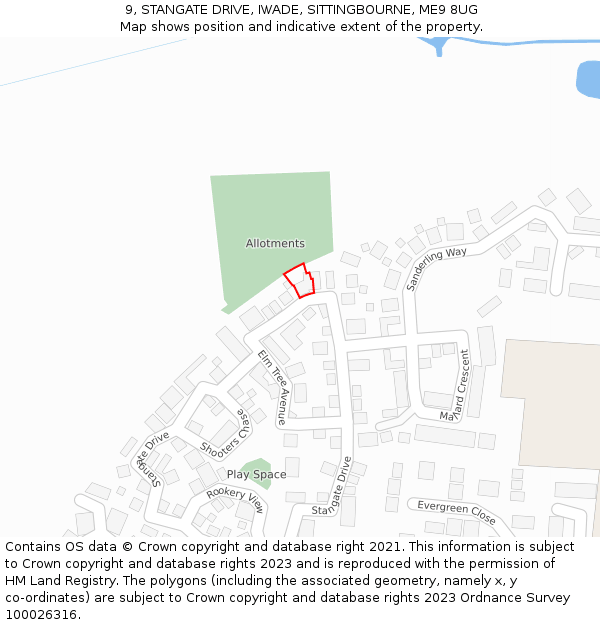 9, STANGATE DRIVE, IWADE, SITTINGBOURNE, ME9 8UG: Location map and indicative extent of plot