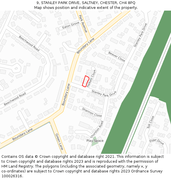 9, STANLEY PARK DRIVE, SALTNEY, CHESTER, CH4 8PQ: Location map and indicative extent of plot