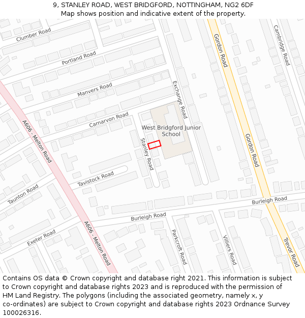 9, STANLEY ROAD, WEST BRIDGFORD, NOTTINGHAM, NG2 6DF: Location map and indicative extent of plot