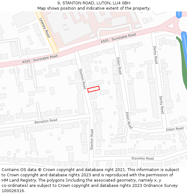 9, STANTON ROAD, LUTON, LU4 0BH: Location map and indicative extent of plot