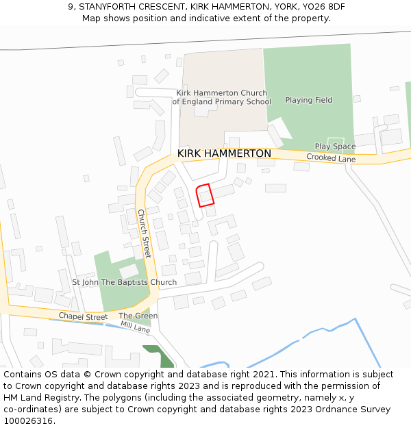 9, STANYFORTH CRESCENT, KIRK HAMMERTON, YORK, YO26 8DF: Location map and indicative extent of plot