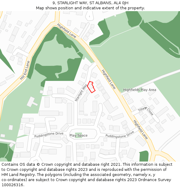 9, STARLIGHT WAY, ST ALBANS, AL4 0JH: Location map and indicative extent of plot