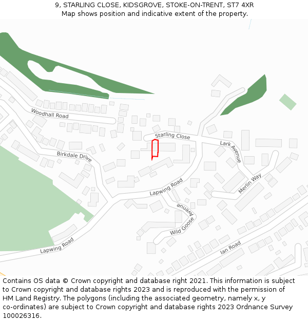 9, STARLING CLOSE, KIDSGROVE, STOKE-ON-TRENT, ST7 4XR: Location map and indicative extent of plot