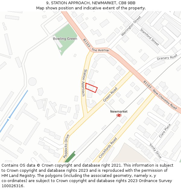 9, STATION APPROACH, NEWMARKET, CB8 9BB: Location map and indicative extent of plot