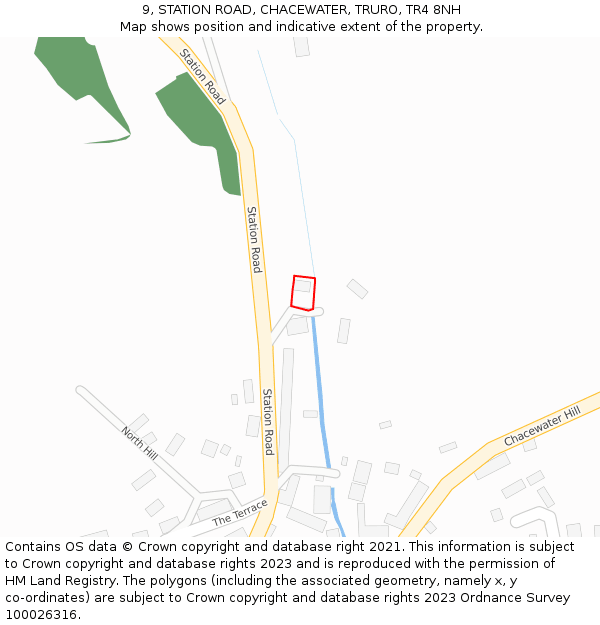 9, STATION ROAD, CHACEWATER, TRURO, TR4 8NH: Location map and indicative extent of plot
