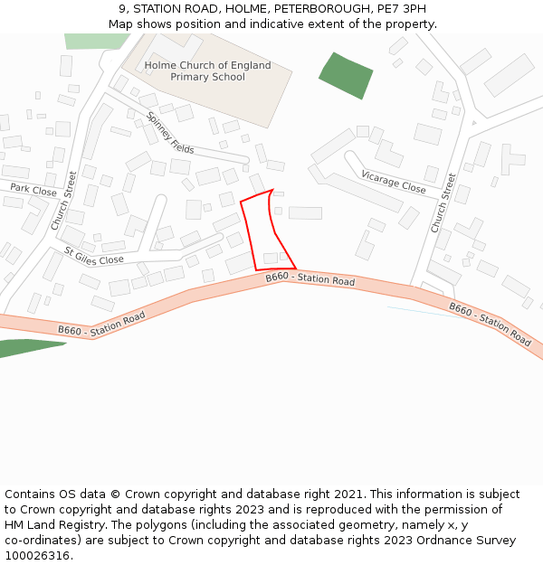 9, STATION ROAD, HOLME, PETERBOROUGH, PE7 3PH: Location map and indicative extent of plot