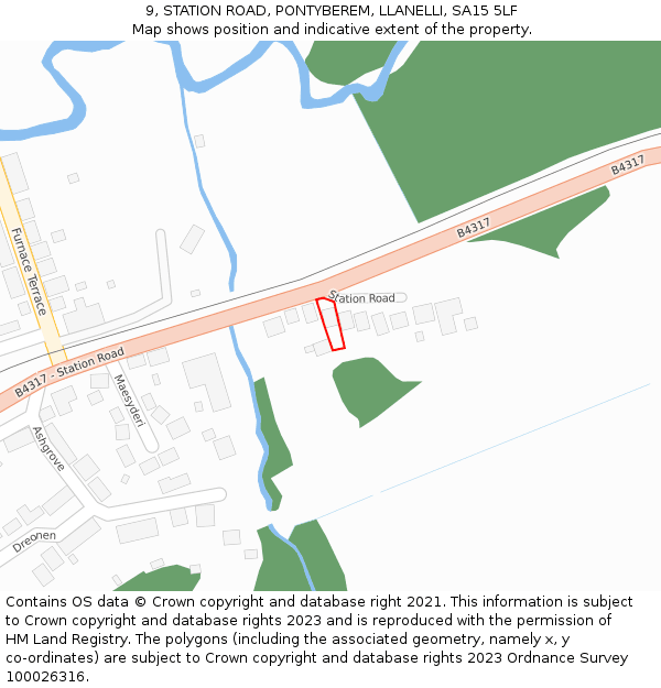 9, STATION ROAD, PONTYBEREM, LLANELLI, SA15 5LF: Location map and indicative extent of plot