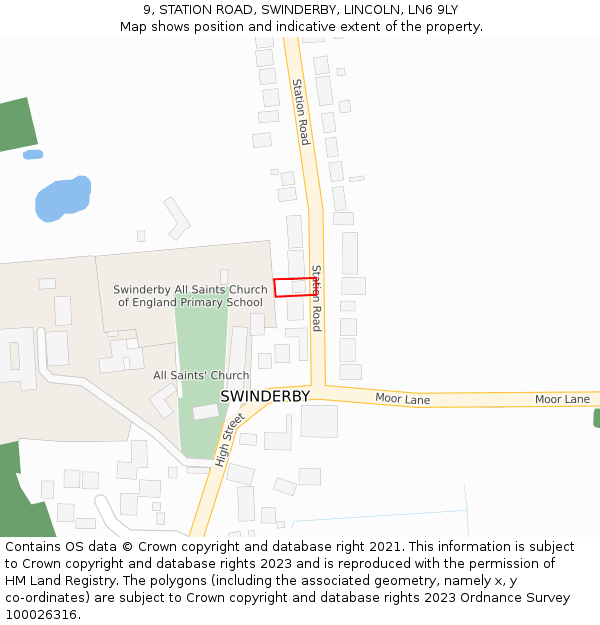 9, STATION ROAD, SWINDERBY, LINCOLN, LN6 9LY: Location map and indicative extent of plot