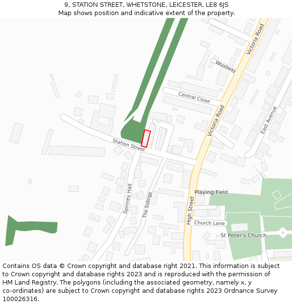 9, STATION STREET, WHETSTONE, LEICESTER, LE8 6JS: Location map and indicative extent of plot