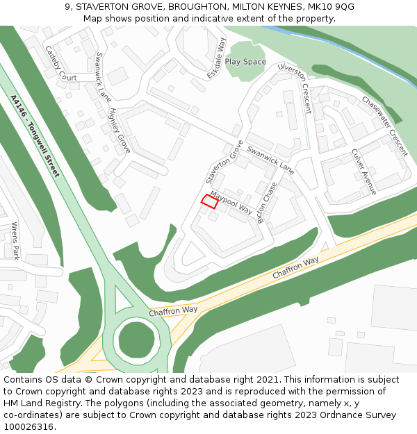 9, STAVERTON GROVE, BROUGHTON, MILTON KEYNES, MK10 9QG: Location map and indicative extent of plot