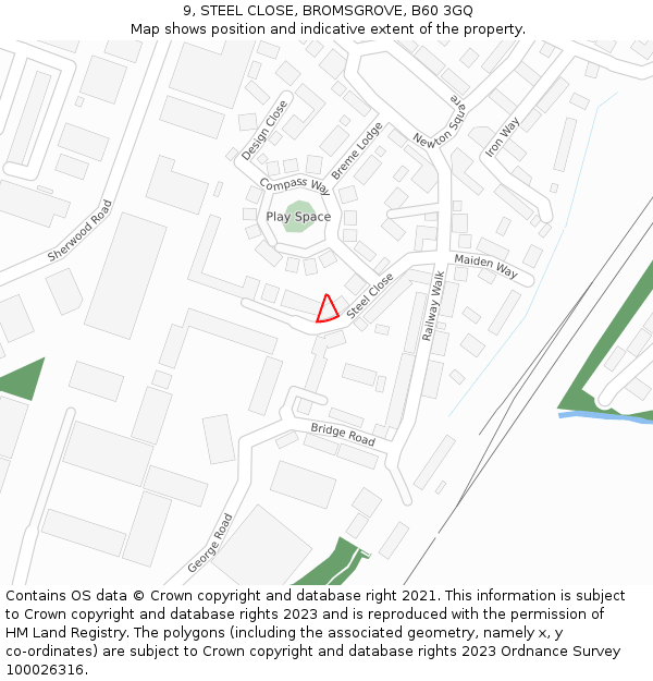 9, STEEL CLOSE, BROMSGROVE, B60 3GQ: Location map and indicative extent of plot