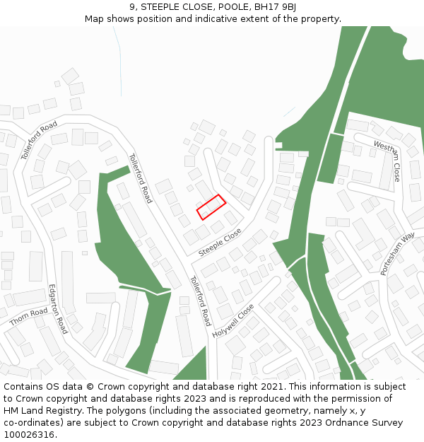 9, STEEPLE CLOSE, POOLE, BH17 9BJ: Location map and indicative extent of plot