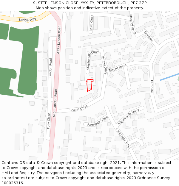 9, STEPHENSON CLOSE, YAXLEY, PETERBOROUGH, PE7 3ZP: Location map and indicative extent of plot