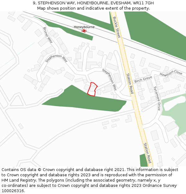 9, STEPHENSON WAY, HONEYBOURNE, EVESHAM, WR11 7GH: Location map and indicative extent of plot