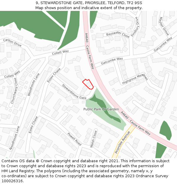 9, STEWARDSTONE GATE, PRIORSLEE, TELFORD, TF2 9SS: Location map and indicative extent of plot