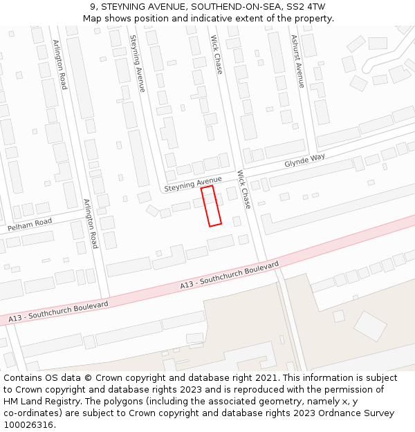 9, STEYNING AVENUE, SOUTHEND-ON-SEA, SS2 4TW: Location map and indicative extent of plot