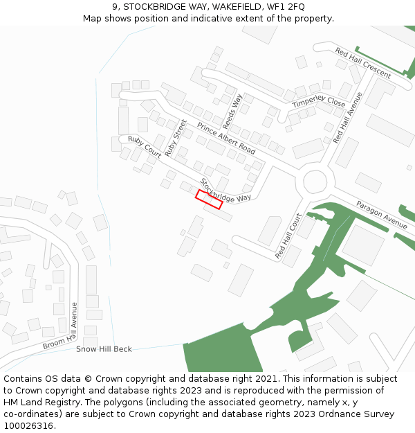 9, STOCKBRIDGE WAY, WAKEFIELD, WF1 2FQ: Location map and indicative extent of plot