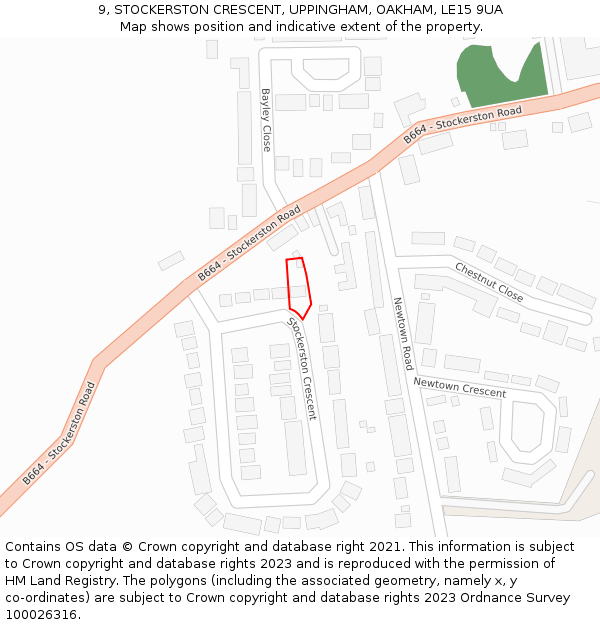 9, STOCKERSTON CRESCENT, UPPINGHAM, OAKHAM, LE15 9UA: Location map and indicative extent of plot