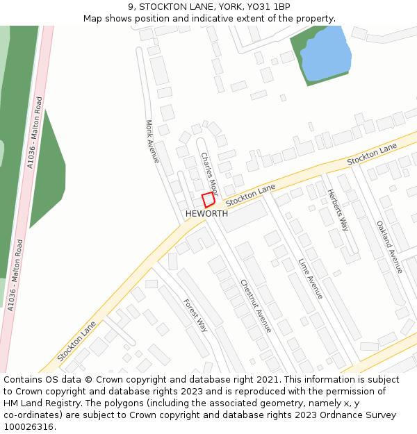 9, STOCKTON LANE, YORK, YO31 1BP: Location map and indicative extent of plot