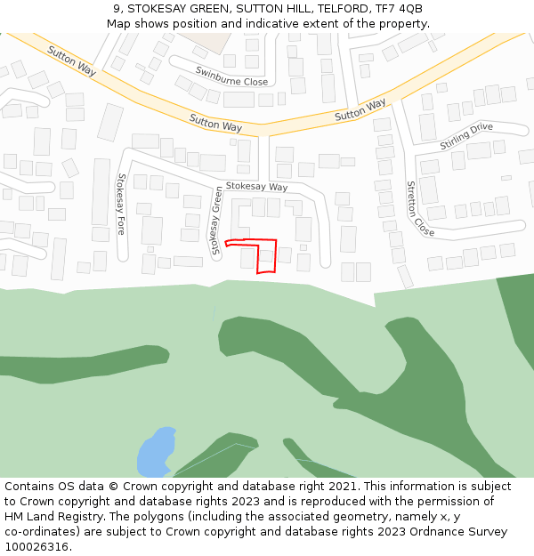 9, STOKESAY GREEN, SUTTON HILL, TELFORD, TF7 4QB: Location map and indicative extent of plot