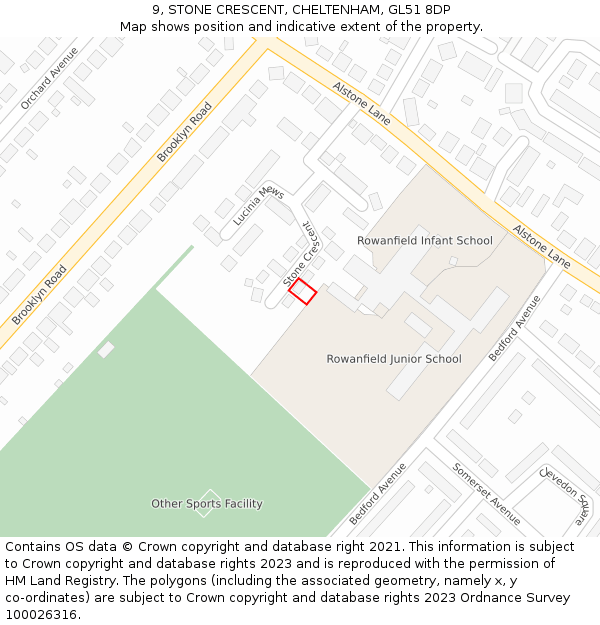 9, STONE CRESCENT, CHELTENHAM, GL51 8DP: Location map and indicative extent of plot