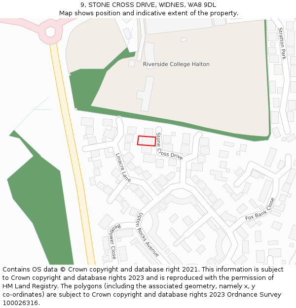 9, STONE CROSS DRIVE, WIDNES, WA8 9DL: Location map and indicative extent of plot