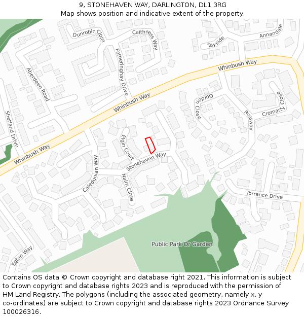 9, STONEHAVEN WAY, DARLINGTON, DL1 3RG: Location map and indicative extent of plot