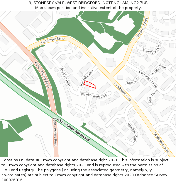 9, STONESBY VALE, WEST BRIDGFORD, NOTTINGHAM, NG2 7UR: Location map and indicative extent of plot