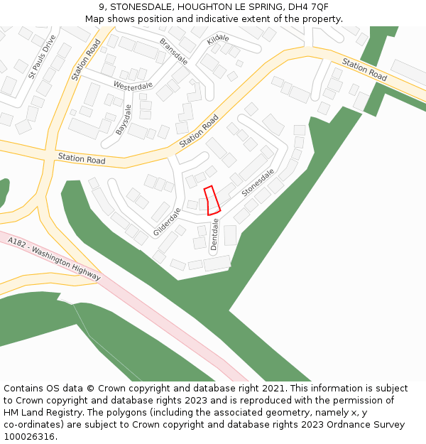 9, STONESDALE, HOUGHTON LE SPRING, DH4 7QF: Location map and indicative extent of plot