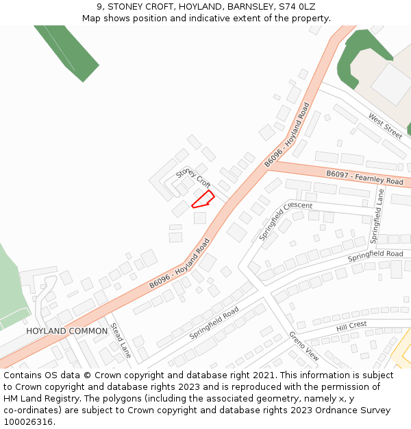 9, STONEY CROFT, HOYLAND, BARNSLEY, S74 0LZ: Location map and indicative extent of plot