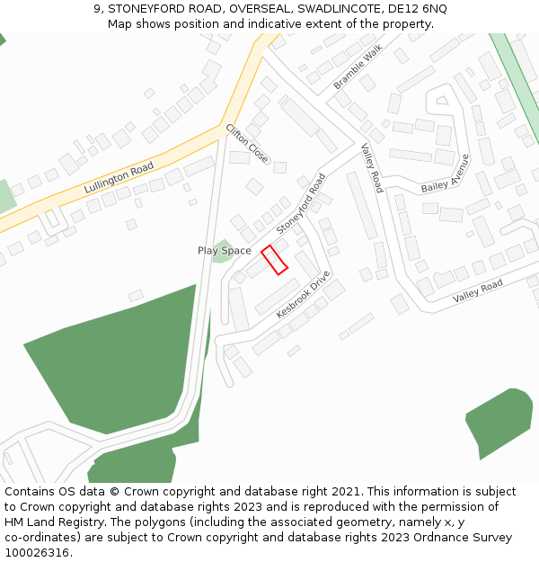 9, STONEYFORD ROAD, OVERSEAL, SWADLINCOTE, DE12 6NQ: Location map and indicative extent of plot