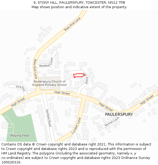 9, STONY HILL, PAULERSPURY, TOWCESTER, NN12 7PB: Location map and indicative extent of plot