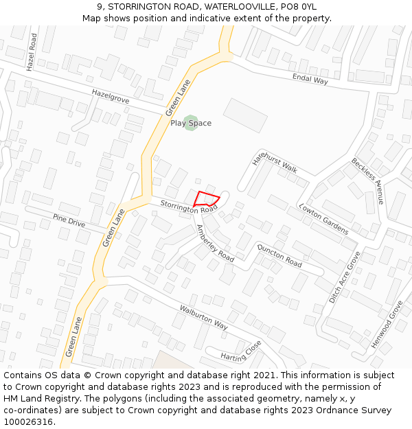 9, STORRINGTON ROAD, WATERLOOVILLE, PO8 0YL: Location map and indicative extent of plot