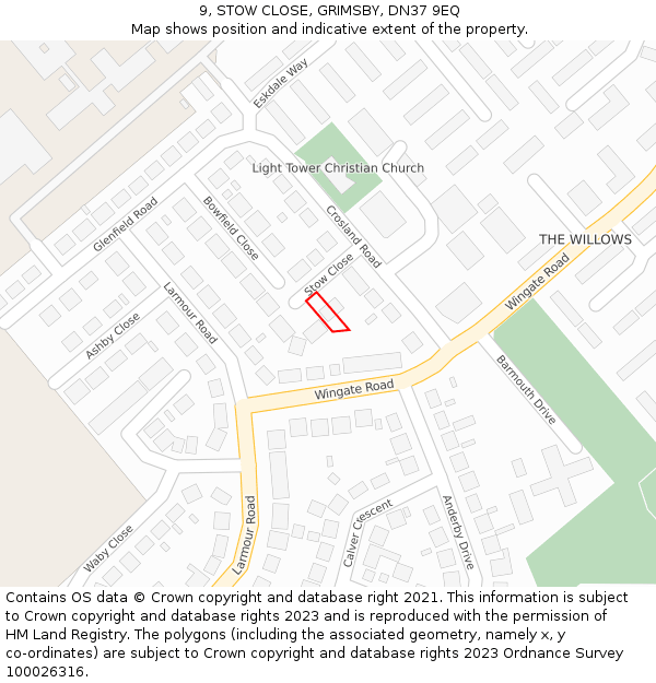 9, STOW CLOSE, GRIMSBY, DN37 9EQ: Location map and indicative extent of plot