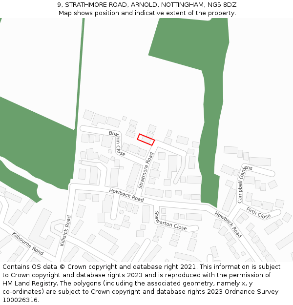 9, STRATHMORE ROAD, ARNOLD, NOTTINGHAM, NG5 8DZ: Location map and indicative extent of plot