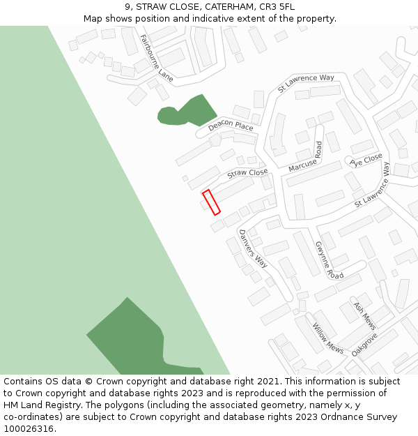 9, STRAW CLOSE, CATERHAM, CR3 5FL: Location map and indicative extent of plot