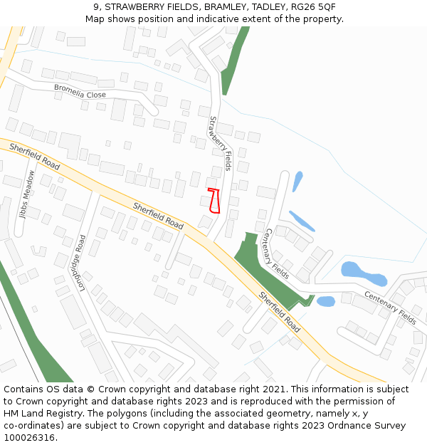 9, STRAWBERRY FIELDS, BRAMLEY, TADLEY, RG26 5QF: Location map and indicative extent of plot