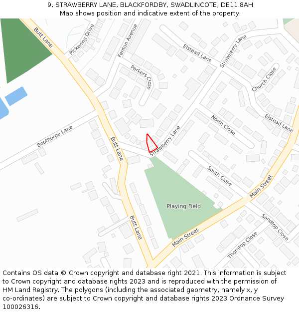 9, STRAWBERRY LANE, BLACKFORDBY, SWADLINCOTE, DE11 8AH: Location map and indicative extent of plot