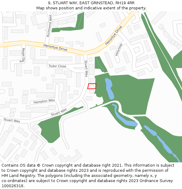 9, STUART WAY, EAST GRINSTEAD, RH19 4RR: Location map and indicative extent of plot