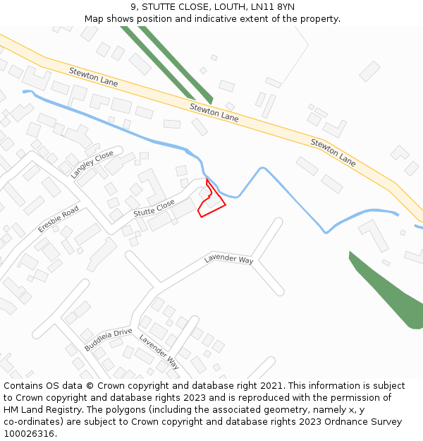 9, STUTTE CLOSE, LOUTH, LN11 8YN: Location map and indicative extent of plot